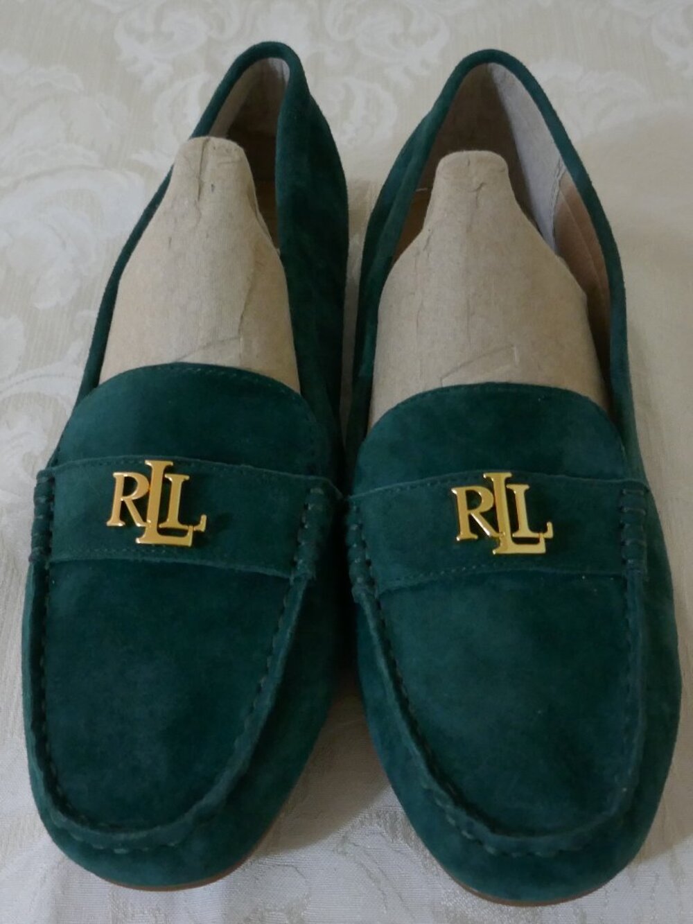 Ralph Lauren Barnsbury Suede Driving Loafer Green Signature Logo Women's Size 9 - Picture 12 of 12